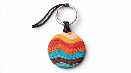 Handcrafted Colorful Wavy Stripe Keychain with Circular Design