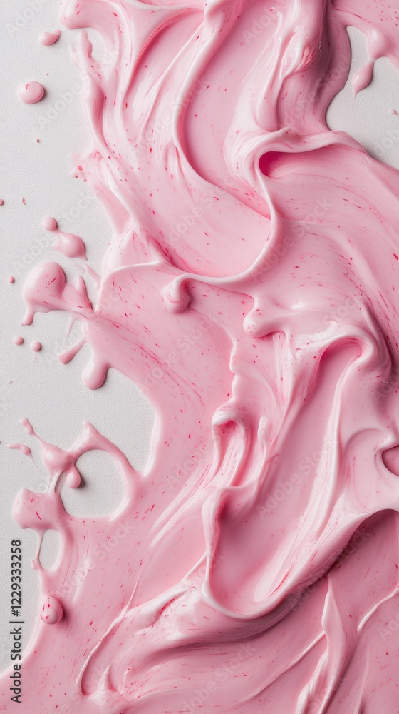 Poster smooth pink cream texture with swirls and splashes on a white background