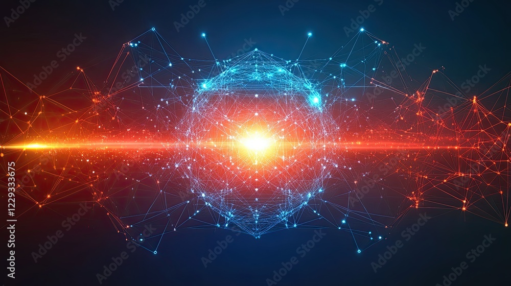 Poster digital cyberspace with particles and data network connections concept
