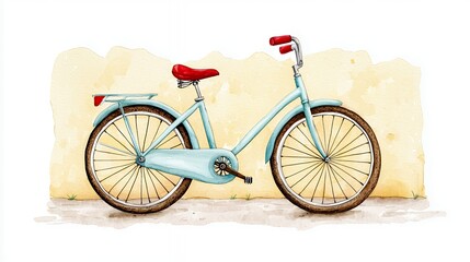 Naklejka premium Charming Vintage Bicycle Watercolor Illustration Against Textured Wall