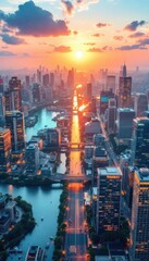 Fototapeta premium Vertical view of a city skyline with a reflection, urban landscape.