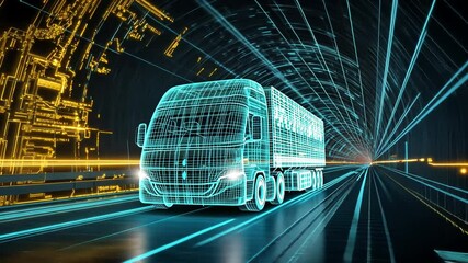 Digital Truck in a Futuristic Tunnel: A Vision of Autonomous Transportation - Powered by Adobe
