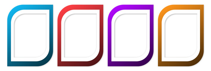 set of vector frames in multi-colored gradient options with shadow on a white background
