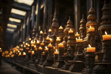 Naklejka premium Candles in a Buddhist temple, AI generated