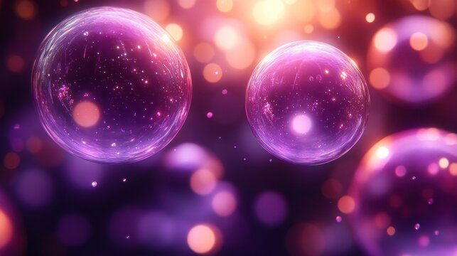Glowing orbs float, bokeh background, cosmic scene, abstract art