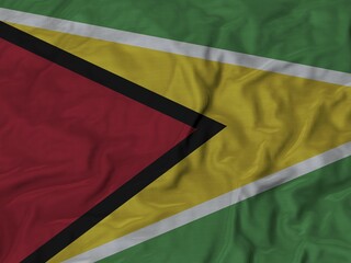 Closeup of Ruffled Guyana flag, Fabric Ruffled Flag Background