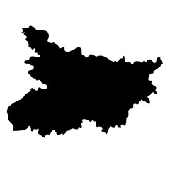 Hand drawn black map of Bihar, Indian state. Silhouette, geography. Vector isolated on white background	