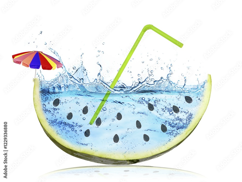 Aufkleber abstract and surreal watermelon slice with water splash instead of the red pulp isolated on white ba