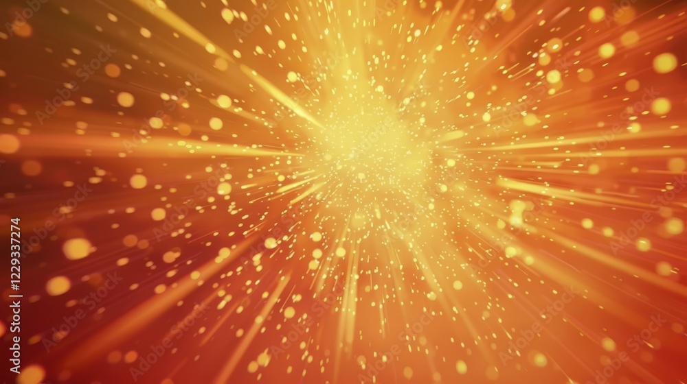 Poster warm orange abstract image with glowing defocused particles and radial bokeh effect creating vibranc