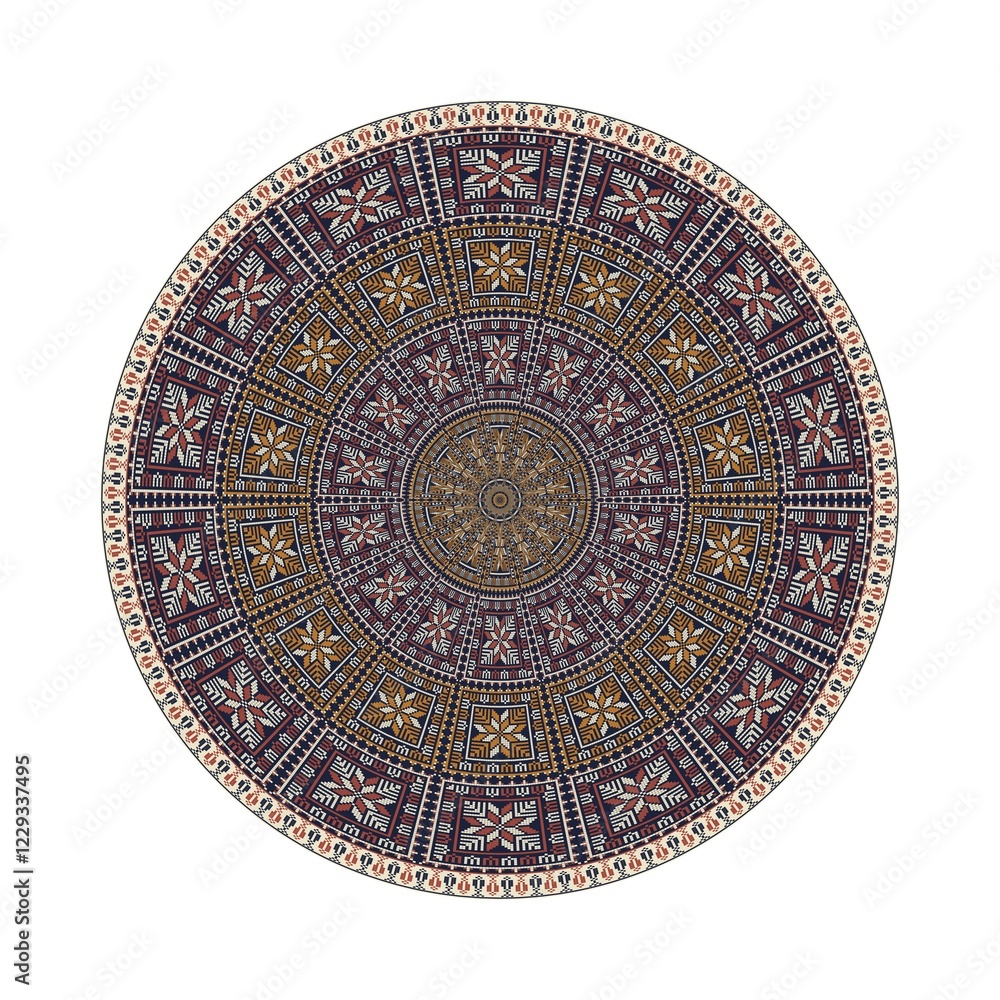Poster circular pattern in traditional palestinian style, vector design element