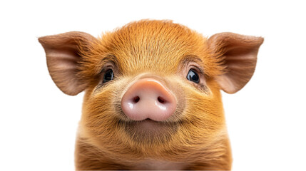 Fototapeta premium Closeup Portrait of an Adorable Brown Piglet Against a Black Bac