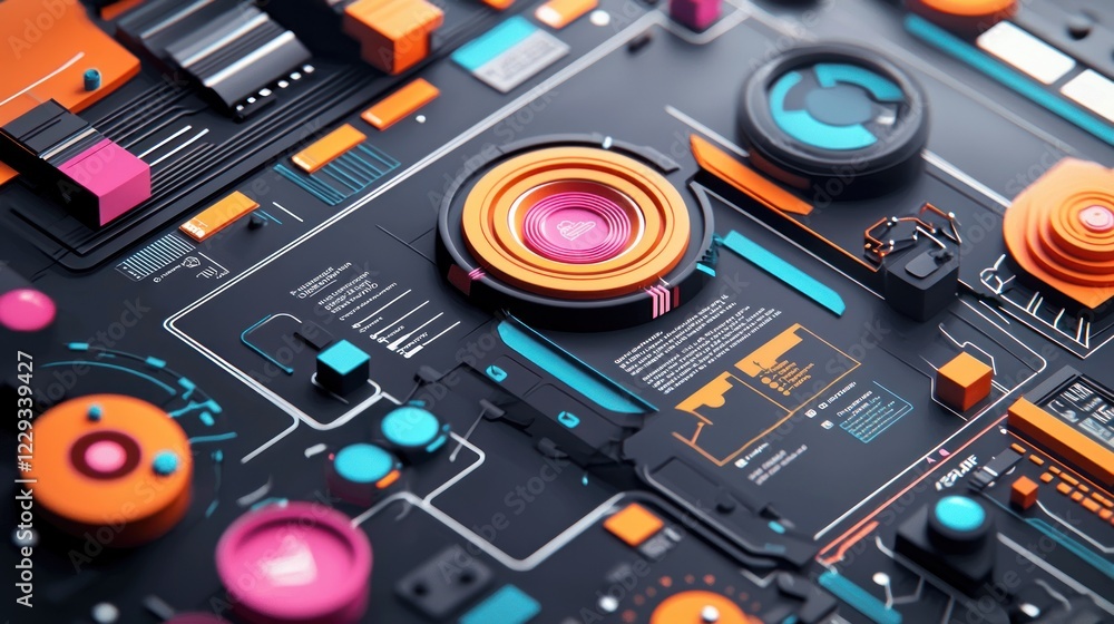 Poster abstract futuristic technology interface: a vivid 3d render of a complex system