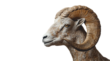 Closeup Profile Portrait of a Tan and Brown Ram Against a Black