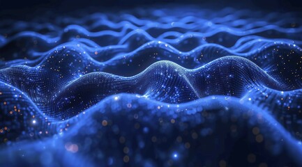 Abstract digital wave pattern with particles in shades of blue, representing flow and motion, ai generated, AI generated