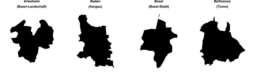Arlesheim, Baden, Basel, Bellinzona outline maps