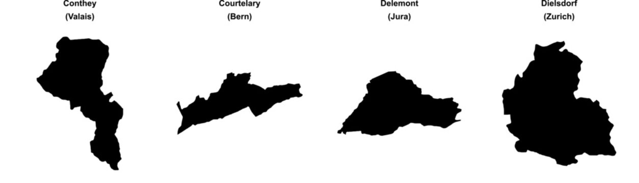 Conthey, Courtelary, Delemont, Dielsdorf outline maps