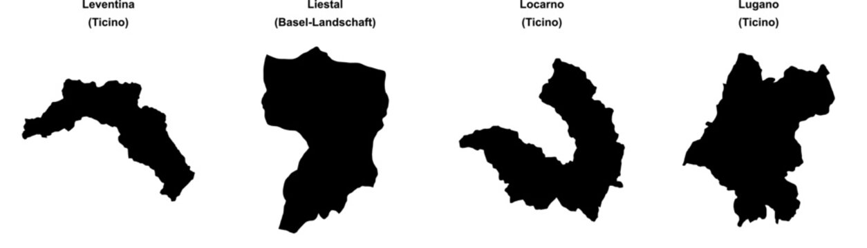 Leventina, Liestal, Locarno, Lugano outline maps