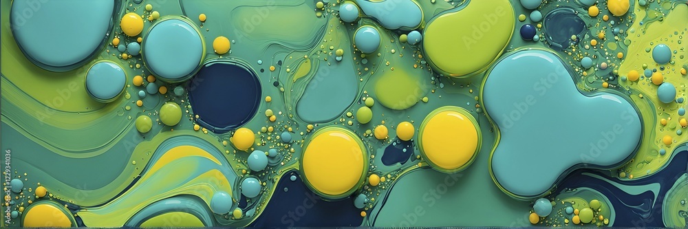 Poster abstract wallpaper with colorful blobs and liquid shapes on a green background, ai generated