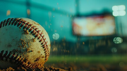 Baseball on a mound, blurred game on TV. picture
