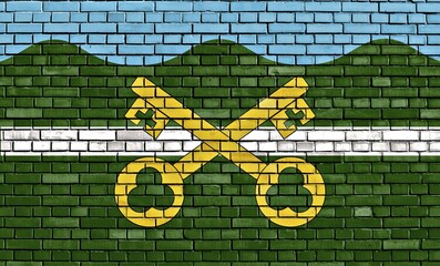 Flag of Petersfield painted on brick wall