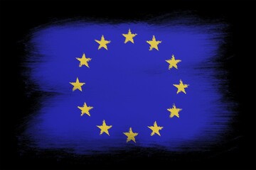 The European Union Flag, Painted grunge flag, brush strokes. Isolated on black background