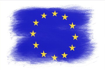 The European Union Flag, Painted grunge flag, brush strokes. Isolated on white background