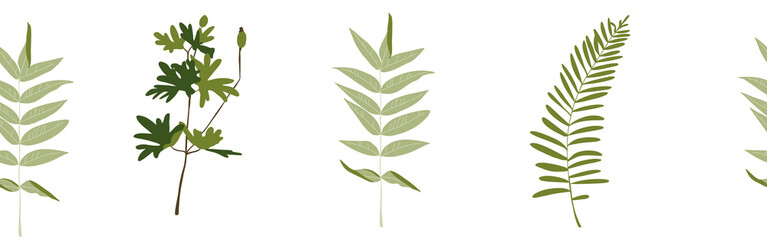 Obraz premium Green leaves border on a white background. Hand-drawn illustration. Perfect for spring and summer.