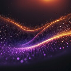 Abstract digital art with wavy neon colors in purple and orange, featuring glowing particles, AI generated