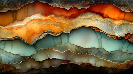 Obraz premium Abstract gemstone layers, vibrant hues, earth tones, interior design, wall art