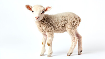 Fototapeta premium close-up of baby lamb against white background.ai generative