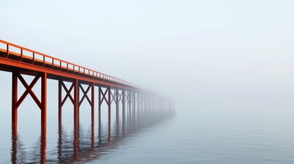 Obraz premium Red Bridge Extending into Misty Water