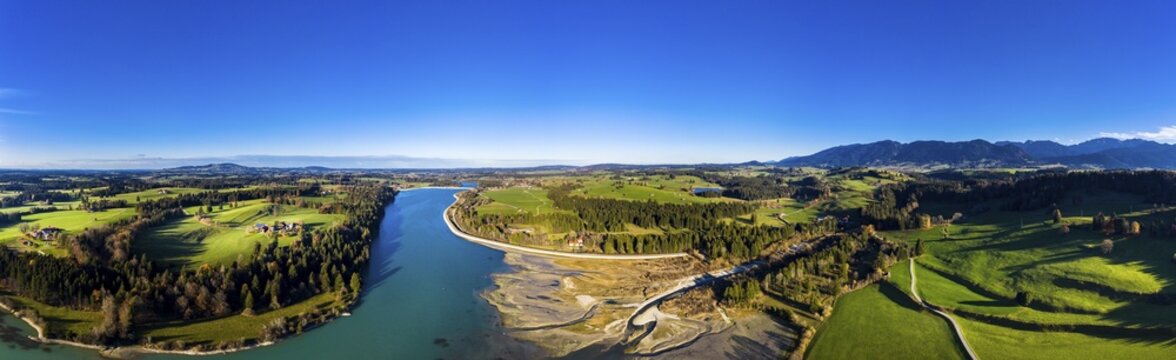 Premer Lechsee, estuary delta Lech at low tide, Prem, region F&uuml;ssen, Ostallg&auml;u, Bavaria, Germany, Europe