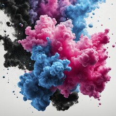 Fototapeta premium Contrasting abstract smoke with vibrant blue, pink, and black hues on a light and dark background, AI generated
