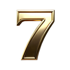 golden metalic number seven , glossy golden number seven png, metal style number seven 3D render png