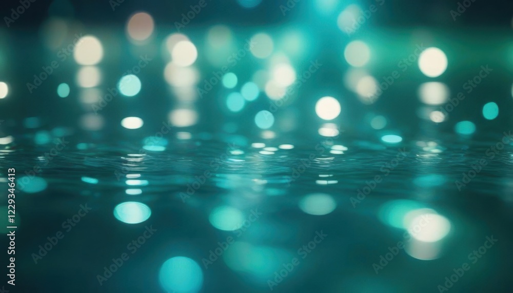 Poster abstract bokeh with blurred lights on reflective, dark surface.