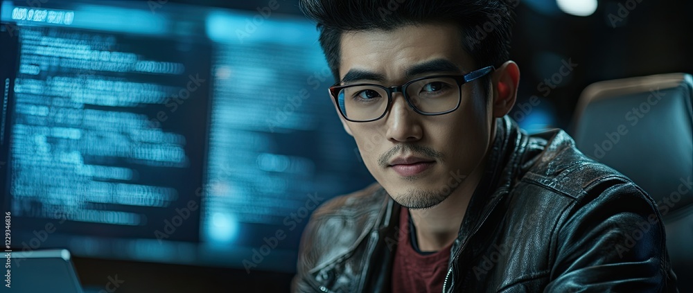 Poster asian computer engineer uses ai chatbot to code and fight cyber crime