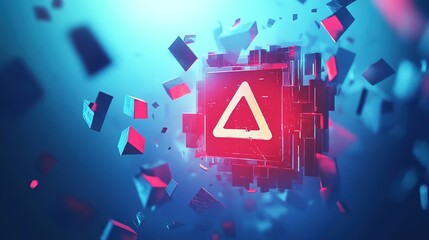 Uploading warning messages Hacking attacks, data encryption. data theft, fraud, phishing. System alert, Dynamic abstract design with geometric shapes and gradients on blue background,