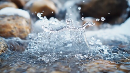 Water Splashing Over Rocks in a Stream