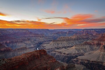 Gorge of the Grand Canyon at sunset, Colorado River, view from Hopi Point, eroded rock landscape, South Rim, Grand Canyon National Park, near Tusayan, Arizona, USA, North America