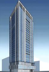 Obraz premium Three dimensional rendering of Modern high-rise building, AI generated