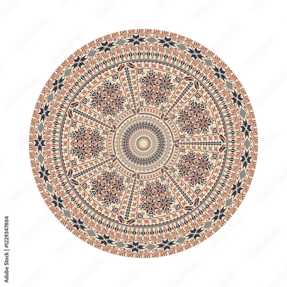 Poster circular pattern in traditional palestinian style, vector design element