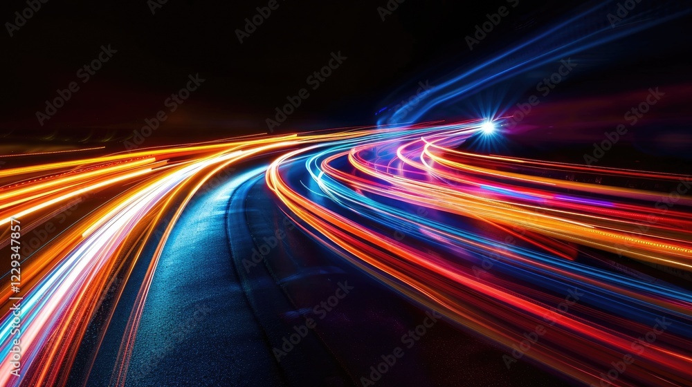 Poster captivating image of vivid light trails showcasing motion blur. the dynamic curves and radiant color