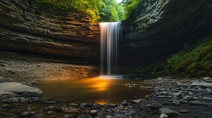 Waterfall Night View Classic Long Exposure of a Famous and Majestic Waterfall A beautiful view at night. Cascade waterfall Passing the main road. Cool summer and rainy days.