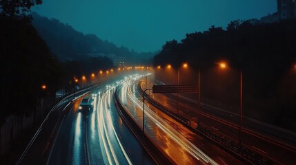 Waterfall Night View Classic Long Exposure of a Famous and Majestic Waterfall A beautiful view at night. Cascade waterfall Passing the main road. Cool summer and rainy days.