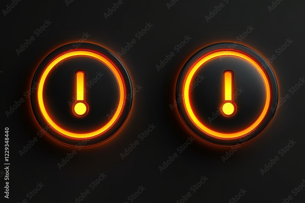 Poster warning icons glowing in orange on a dark background for alert notifications and attention signals