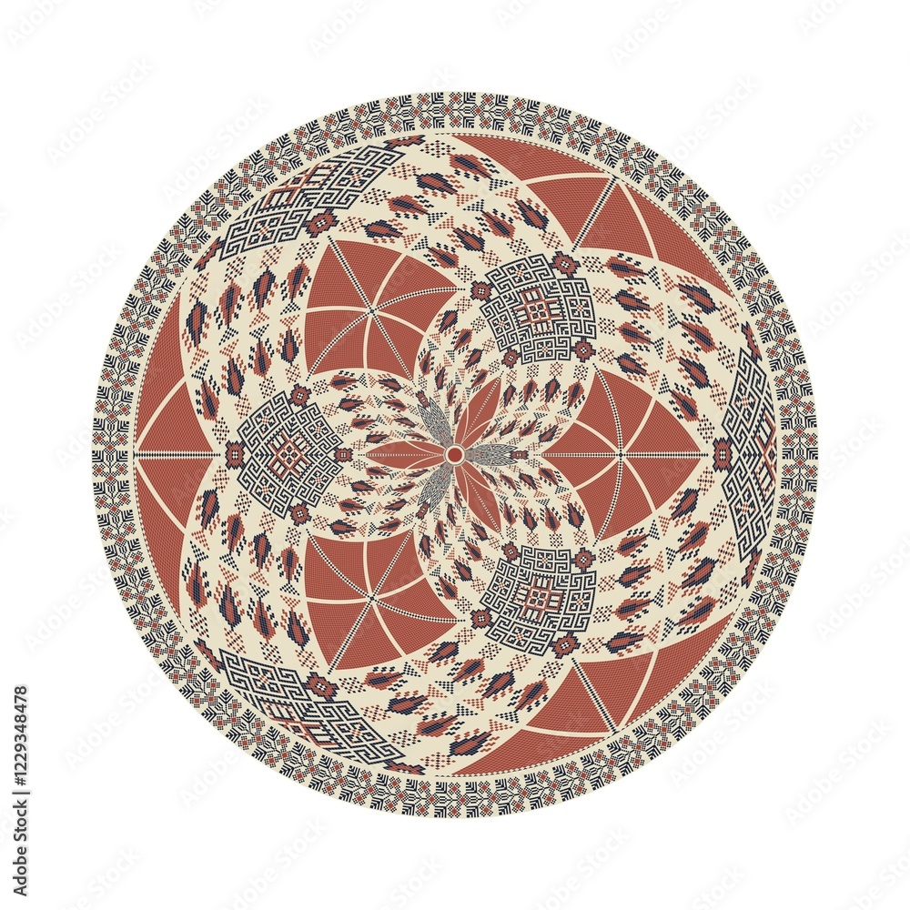 Poster circular pattern in traditional palestinian style, vector design element