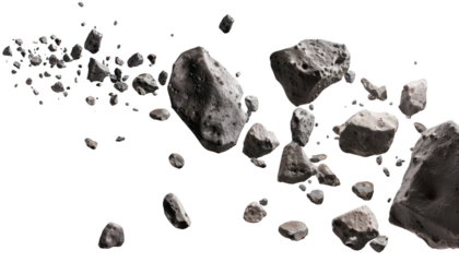 Flying asteroids isolated on transparent background