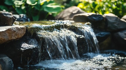 Waterfall Panoramic view. Traveling Vacation and travel in summer white powder on background