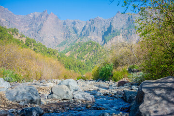 View at Barranco de las Angustias and Caldera de Taburiente on La Palma, Canary Islands, Spain