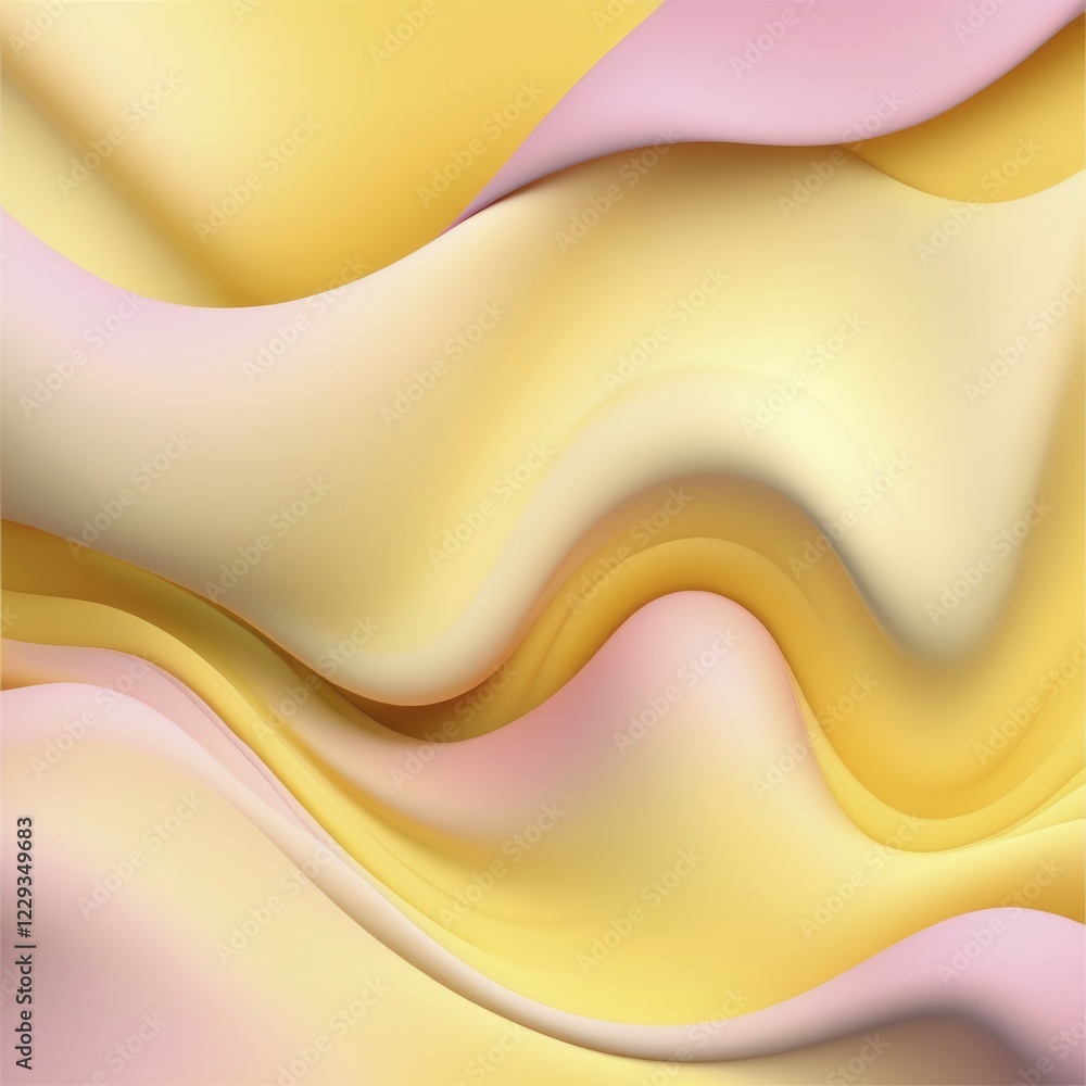 Poster flowing abstract background with wavy patterns in soft pastel colors of yellow and pink, ai generate